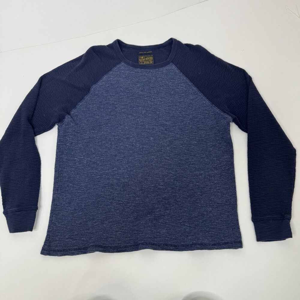 Lucky Brand Strong Boy Thermal XL Men's Long Sleeve Crewneck Shirt Two Tone Blue